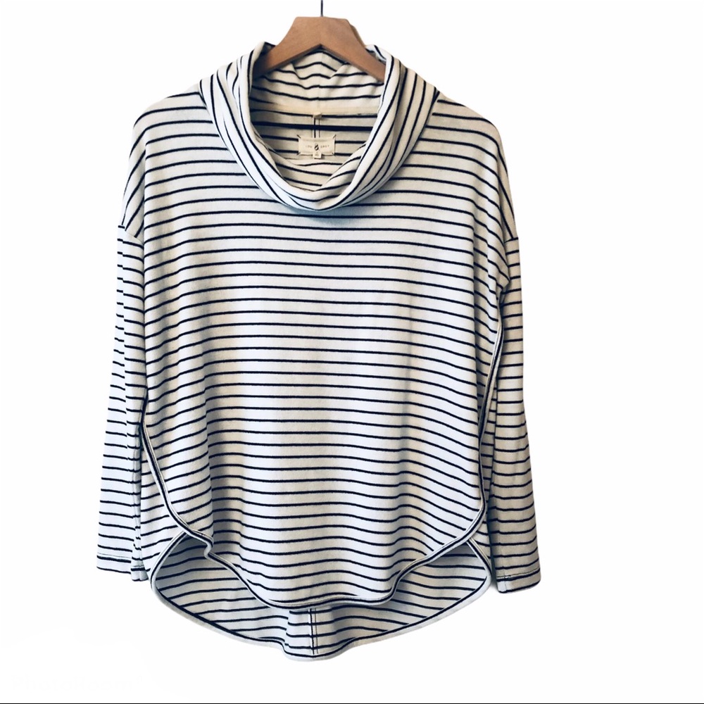 Lou & Grey Top White and Black Stripe Cowl Neck Size S